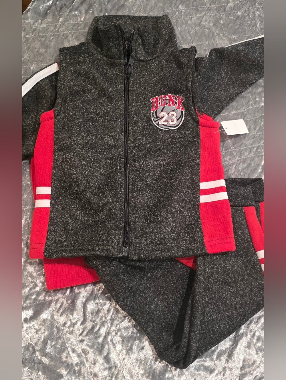Kids Mad Game Dunk 23 Red & Charcoal Athletic 3 Piece Sweatsuite